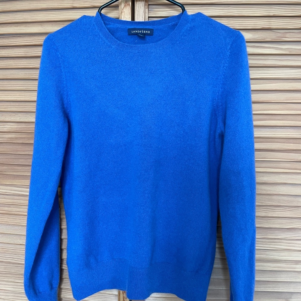 Lands' End Women's Bright Blue 100% Cashmere Crewneck Sweater